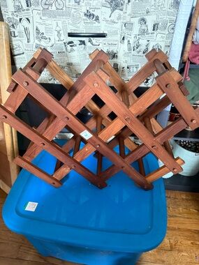Vintage Goodwood Solid Teak Folding or Accordion Wine Holder Rack.
